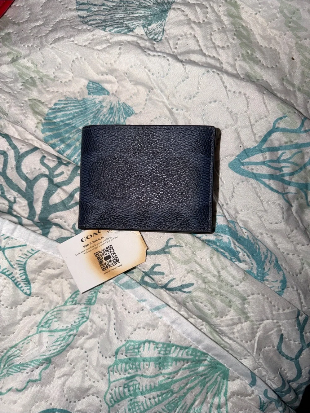 Coach Navy Signature Compact Card Wallet